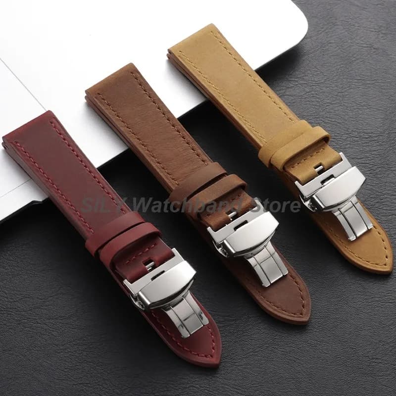 Cinturini per Orologi in Pelle di Vitello con Fibbia a Farfalla da 18mm, 20mm, 22mm, 24mm, Cinturini Eleganti e Professionali per Uomo, Compatibili con Omega e Seiko