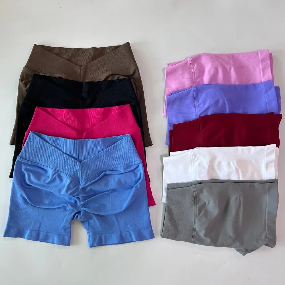 No Logo Pantaloncini da yoga da donna con vita a V posteriore Pantaloncini da yoga da corsa con bottino da yoga ad alta elasticità senza cuciture Flex Scrunch Bum