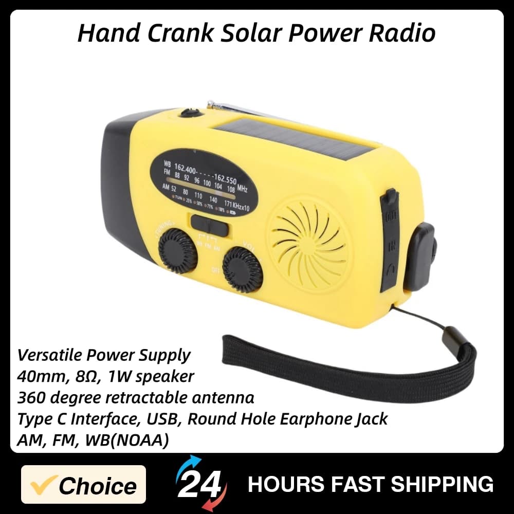 Radio Solare a Manovella Portatile Mini Radio di Emergenza e Sopravvivenza Power Bank Radio Meteo AM FM WB Illuminazione LED Allarme SOS