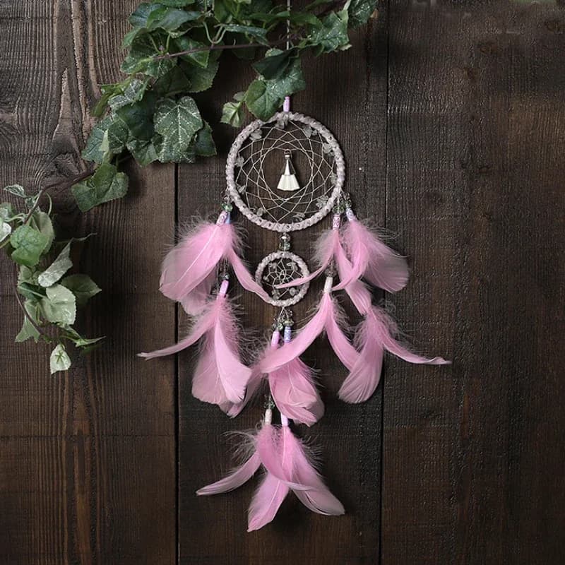 Handmade Pink White Feather Dream Catcher Wall Hanging Decoration Wind Chime Car Wedding Decoration Craft Girl Gift Ornament