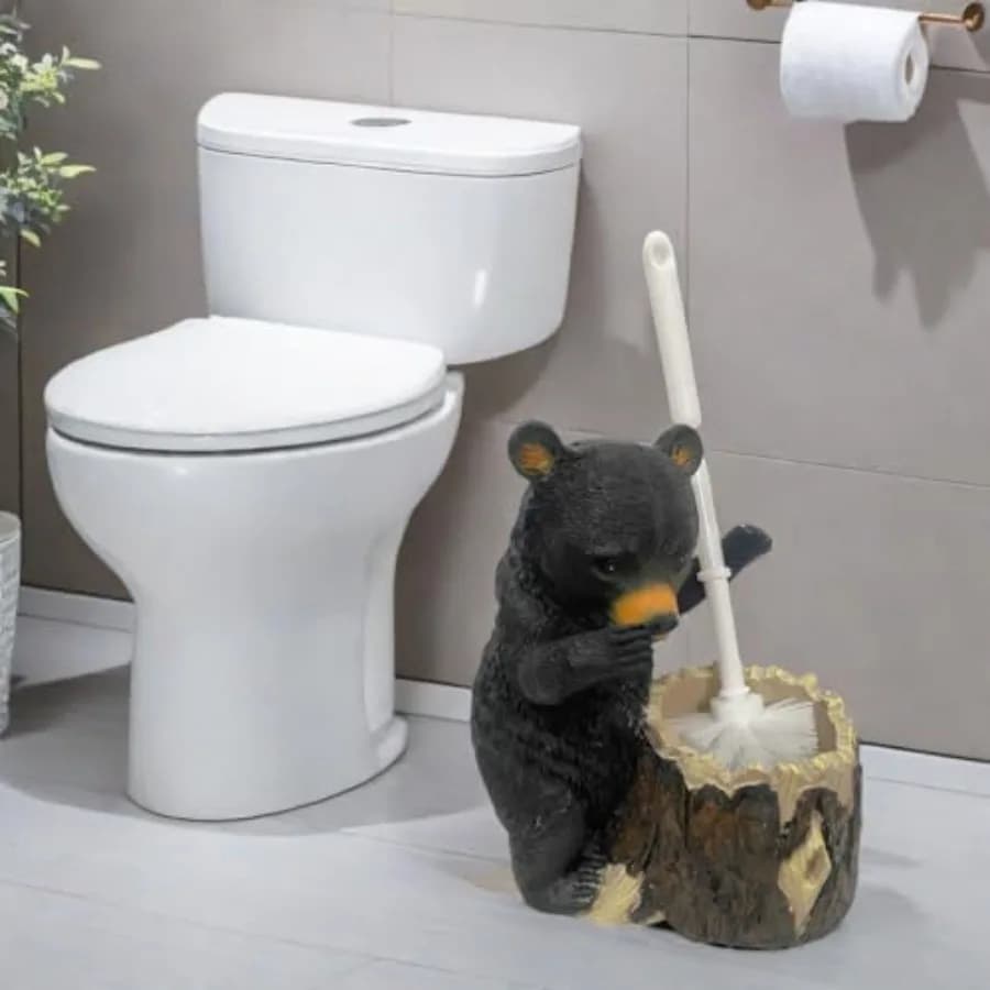 Set Portascopino WC Orsetto Nero Fantasioso - Kit Decorativo Unico a Forma di Cucciolo per la Pulizia del Bagno, per Proprietari di Cabine a Tema Orso