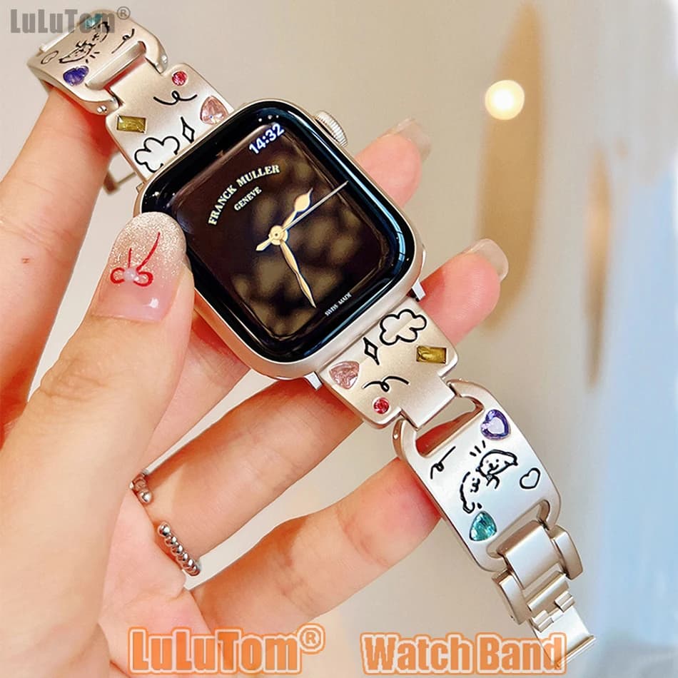 Ins style colored zircone bracelet for Apple Watch 38 40 41 44 42 45 49mm female bracelets iWatch 9 8 7 6 5 4 SE Ultra 2