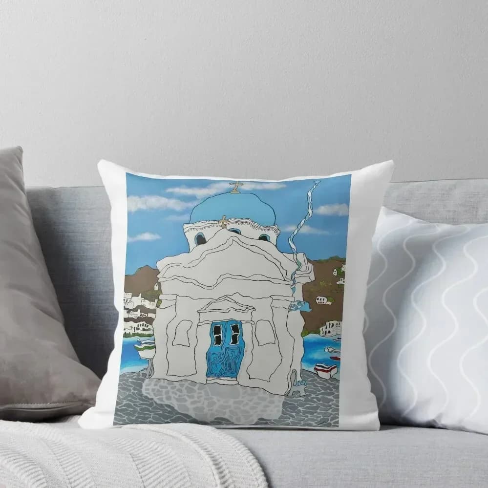 Mykonos Church Throw Pillow Elastic Lining for Sofa Federation for Christmas Decorative Cushion Decorative Bearing