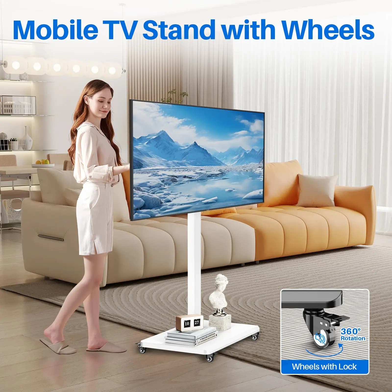 Supporto TV con rotelle per TV da 10-43 pollici PC Carrello TV mobile portatile su ruote Supporti da pavimento per schermo monitor universale con supporto girevole
