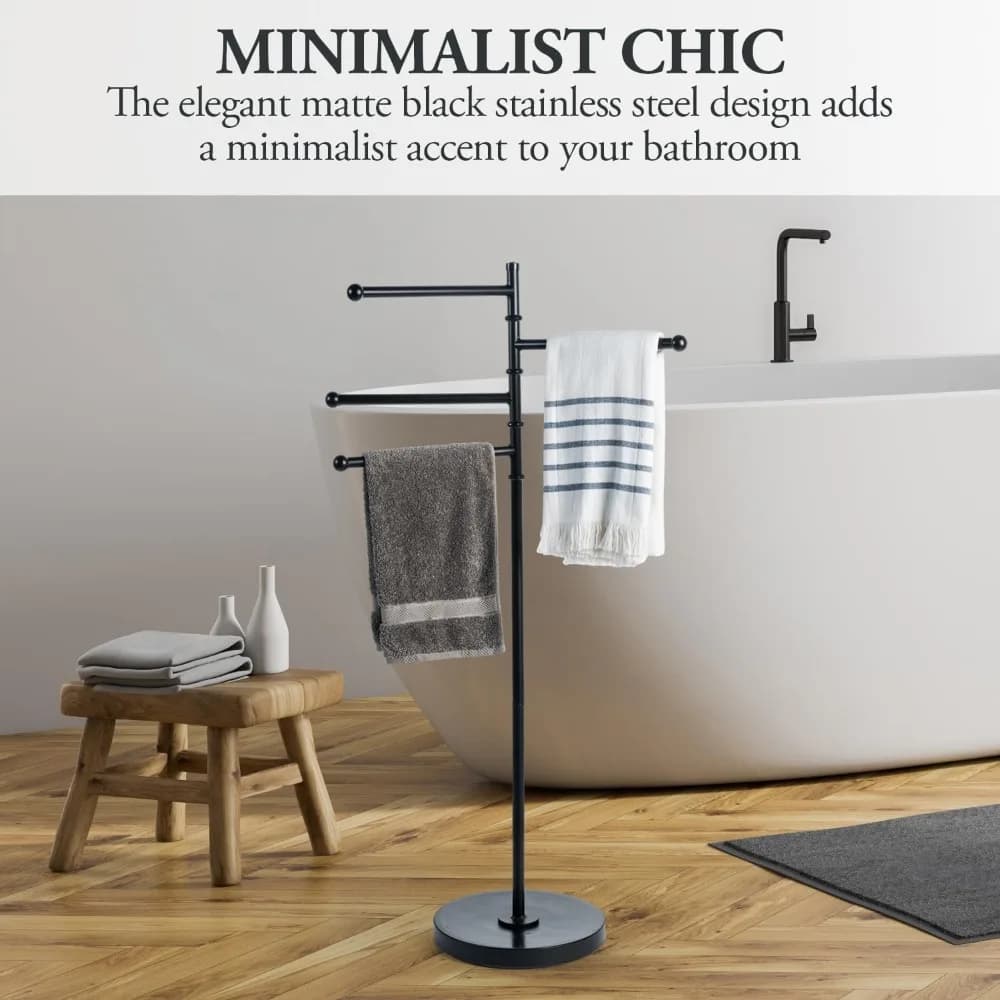 Portasciugamani da Esterno Autoportante da 120 cm con 4 Barre Girevoli, Supporto in Metallo per Piscina, Vasca Idromassaggio, Spa