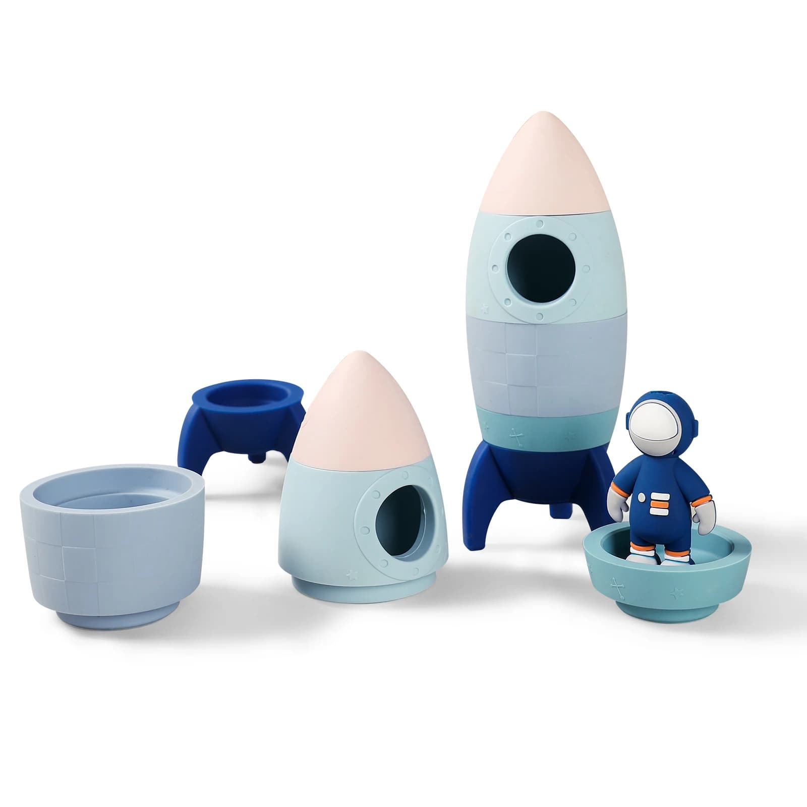 Baby Stacked Silicone Rocket Soft Building Block giocattolo giocattolo per la dentizione del bambino astronauta spazzolino da denti decorazione della stanza del bambino regali per il bambino