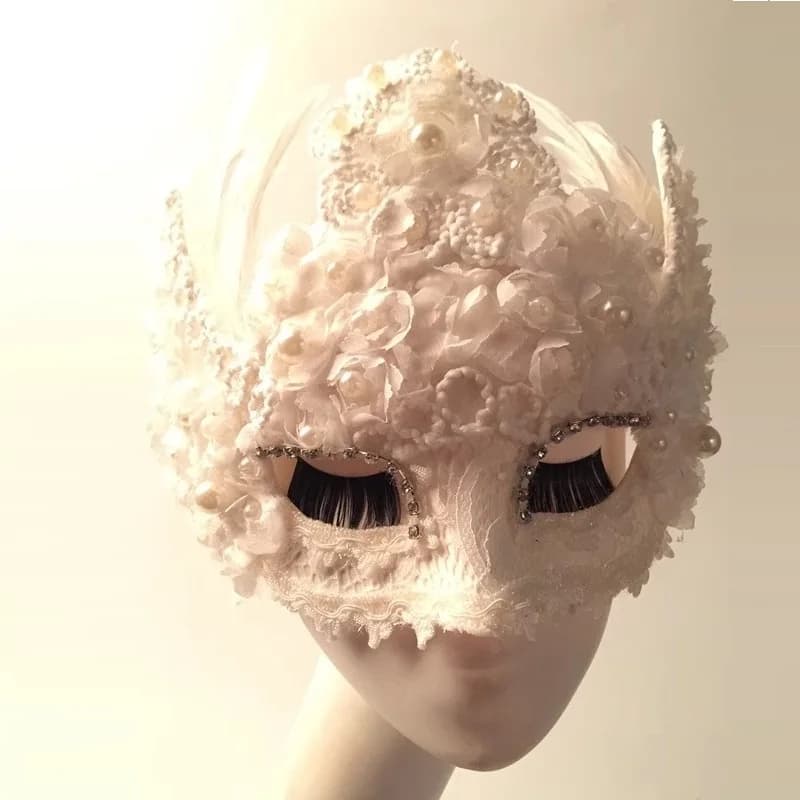 Maschera di pizzo piuma bianca palla trucco di bellezza, maschera principessa sposa Halloween, maschera Performance Party