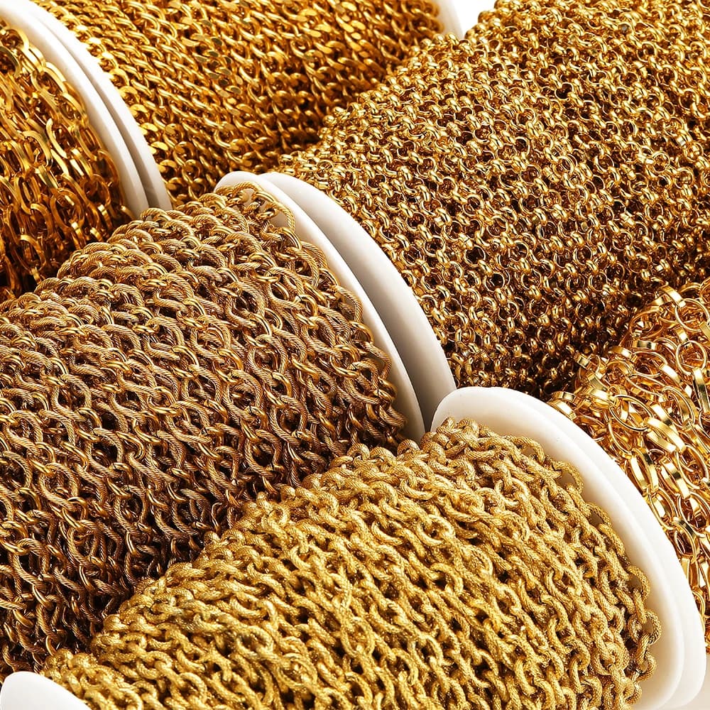 Catene Cubane in Acciaio Inox Color Oro da 1 Metro/2 Metri, Catene Spesse per Creazione di Gioielli Fai-da-Te, Collane, Bracciali e Accessori Artigianali