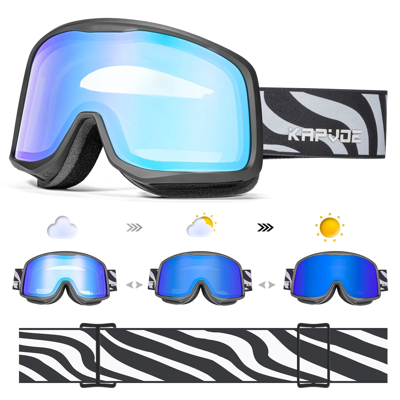 KAPVOE Kit occhiali da sci fotocromatici UV400 Snow Motoslitta Occhiali da snowboard per adulti Maschera da sci Uomo Donna Occhiali con lenti antiappannamento