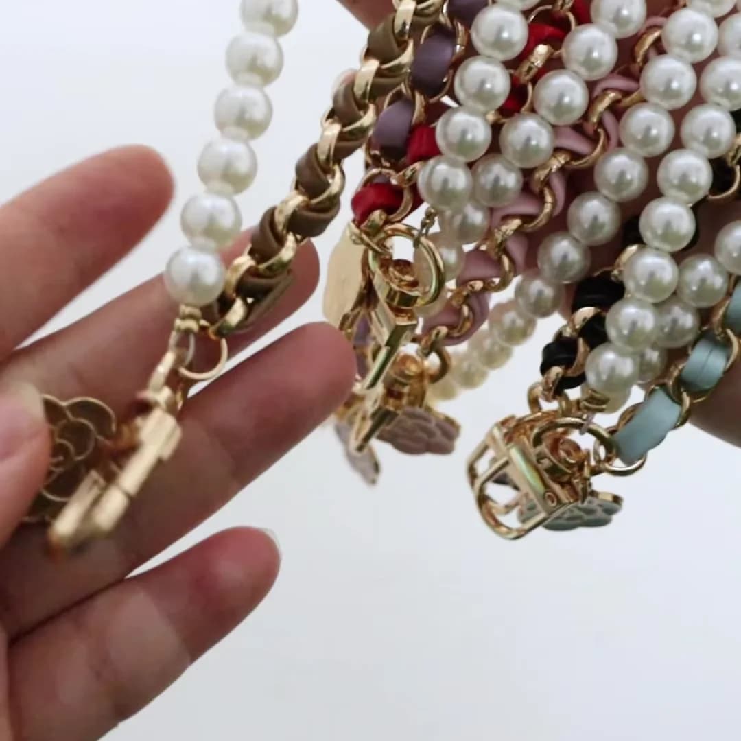 1 Filo/Lotto di Catena per Telefono in Pelle Sintetica con Perle e Camelia, Cordino Anti-smarrimento per Telefono, Accessori Fai-da-te per Borse e Portachiavi Auto