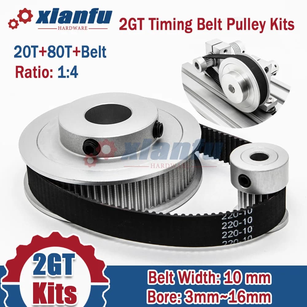 2GT 20T 80T tooth belt pulley kit ratio 1:4 hole 3 ~ 16mm Set wheels GT2 width belt 10mm pulley set 2M 20 teeth 80 teeth for CNC