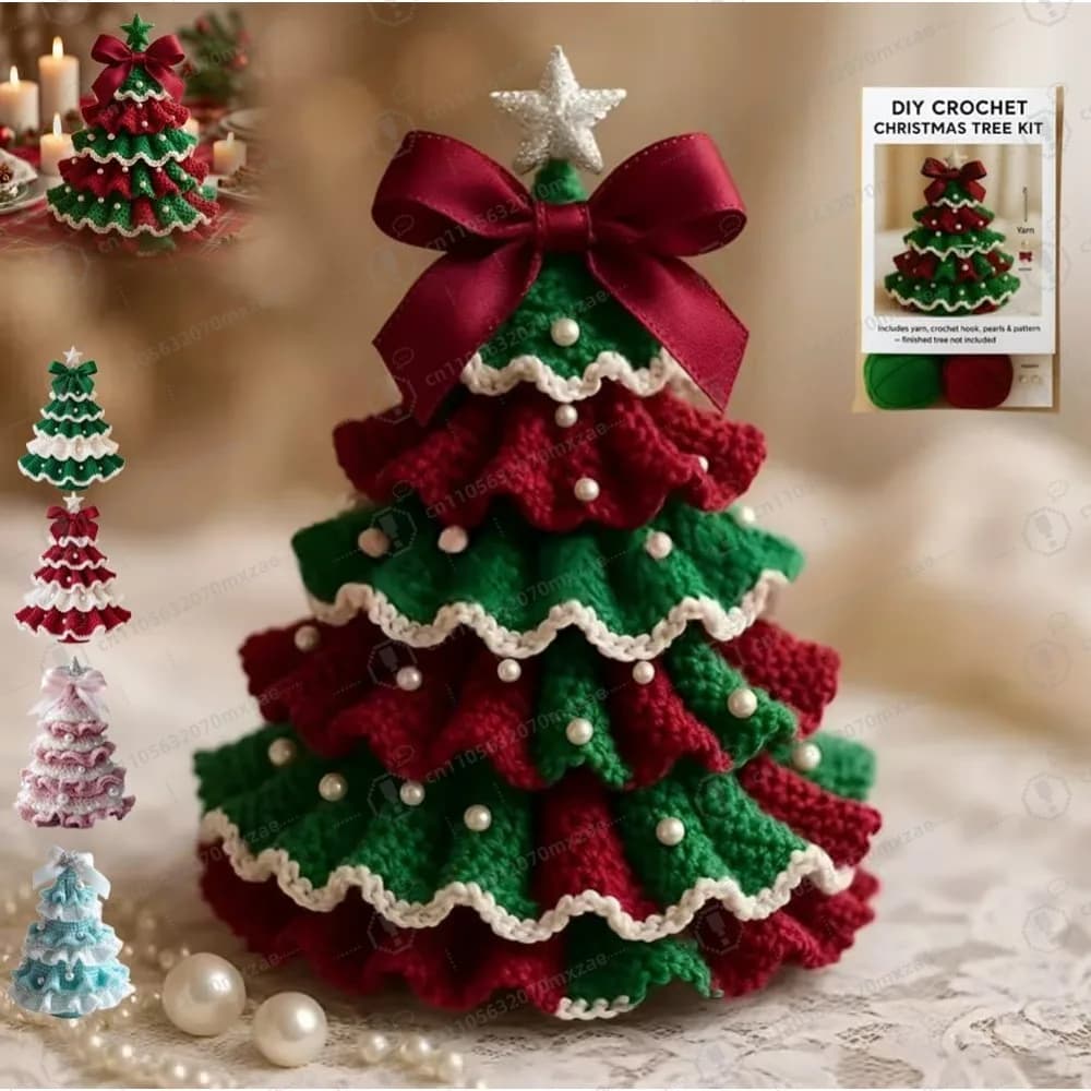 Kit albero di Natale all'uncinetto fai-da-te con abbellimenti di perline con gancio in filato Decorazioni natalizie facili da realizzare per lavori domestici per principianti