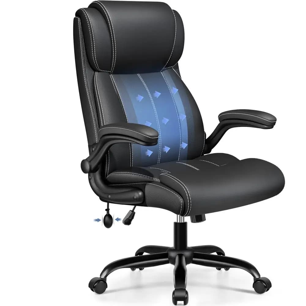Ergonomic Office Chair Desk Computer Chair, Leather High Back Executive Chairs with Adjustable Lumbar Support amp Flip Up Arms,