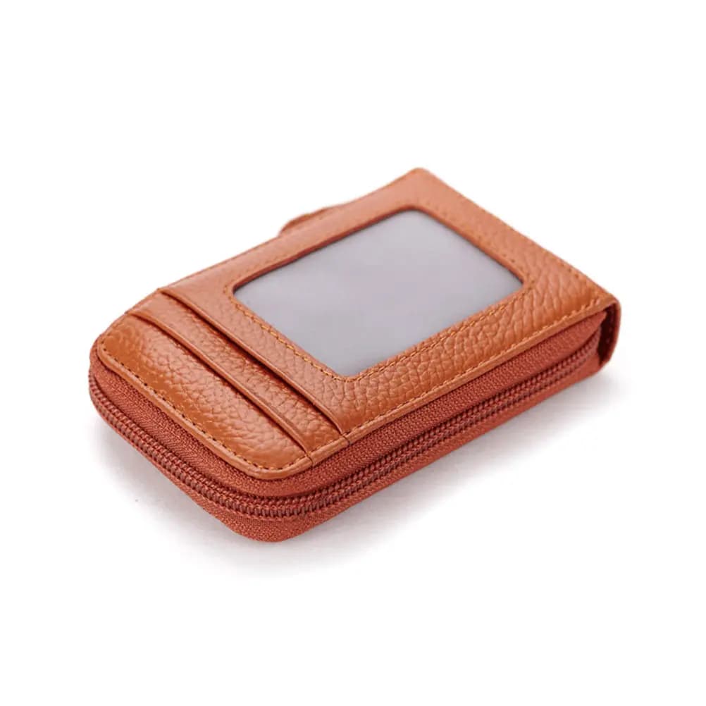 Mini Portafoglio Organizer con 9 Scomparti per Carte, 2 Tasche per Monete, Chiusura a Zip, Finestra per Foto, Portafoglio da Viaggio per Uomo e Donna, Idea Regalo