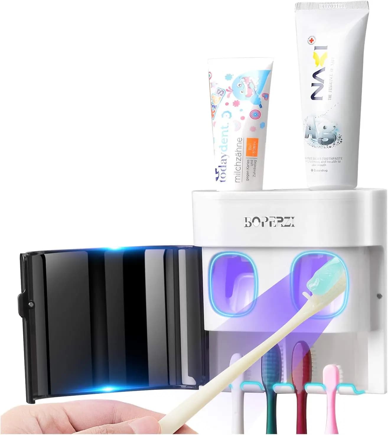 Portaspazzolino antipolvere da parete con dispenser automatico per doccia e bagno, set con 2 spremipasta da denti