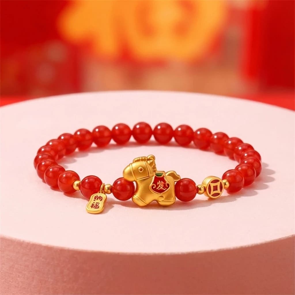 New Year Lucky Horse Beaded Bracelet For Women Elegant Red Beads Fu Letter Charm Bracelets 2026 Chinese Festival Jewelry Gifts
