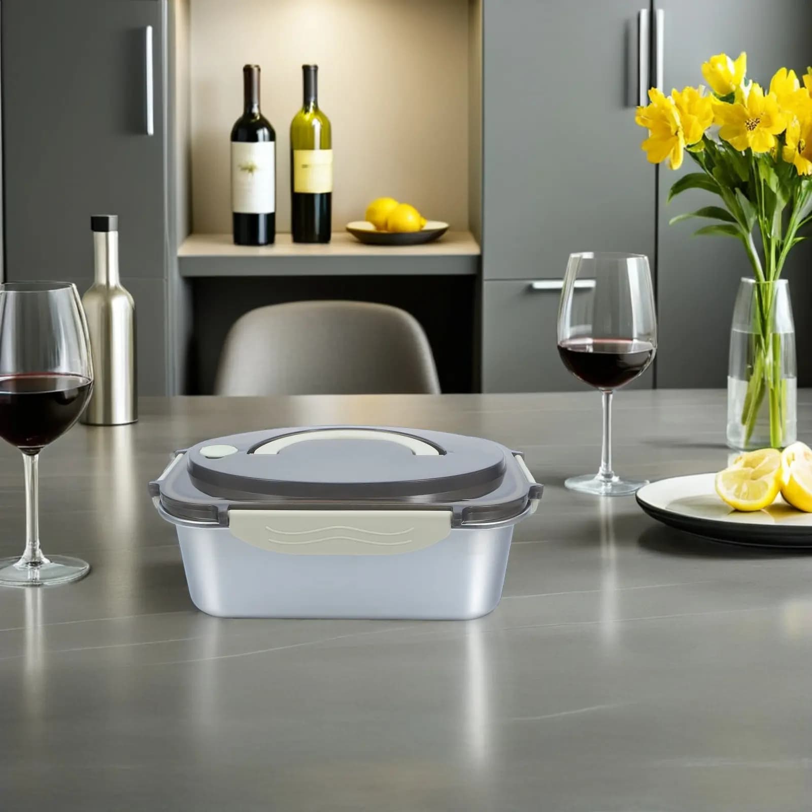 Contenitore per Alimenti in Acciaio Inox Ermetico con Scomparti 1.7L, Contenitore per Preparazione Pasti, Bento Box Antiperdita per Cucina e Picnic