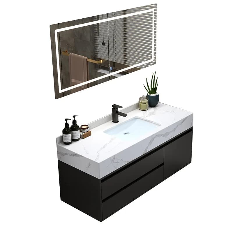 Mobile da bagno in ardesia combinato bagno lavabo mobiletto a specchio integrato set da bagno