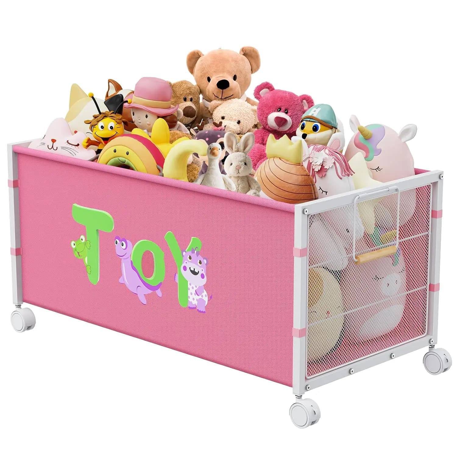 Scatola Portaoggetti per Bambini da 120L con Ruote e Maniglia, Grande Contenitore per Giocattoli per Ragazzi e Ragazze, Organizer Rosa