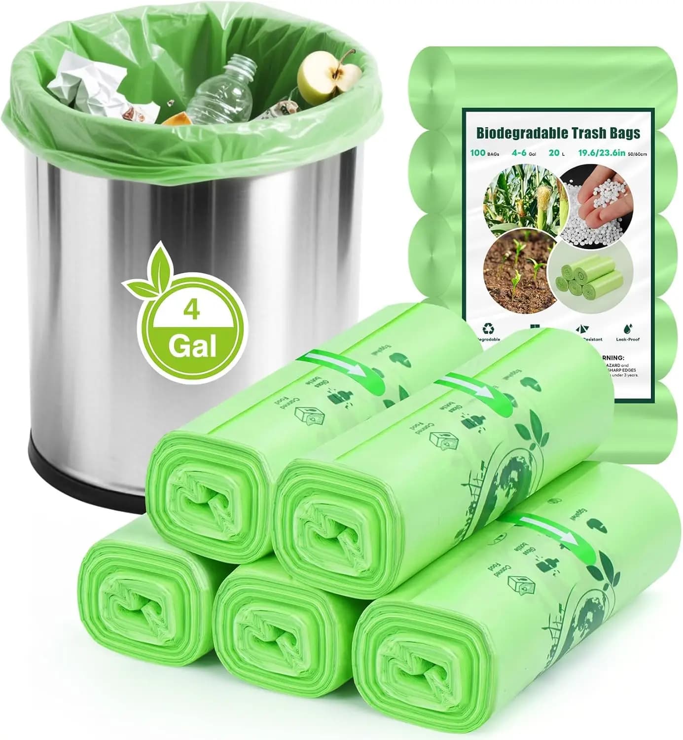 Small Trash Bags 4 Gallon: 120 Count Small Garbage bags, Compost Waste Bag Strong Trash Can Liners Unscented for Bathroom Kitche