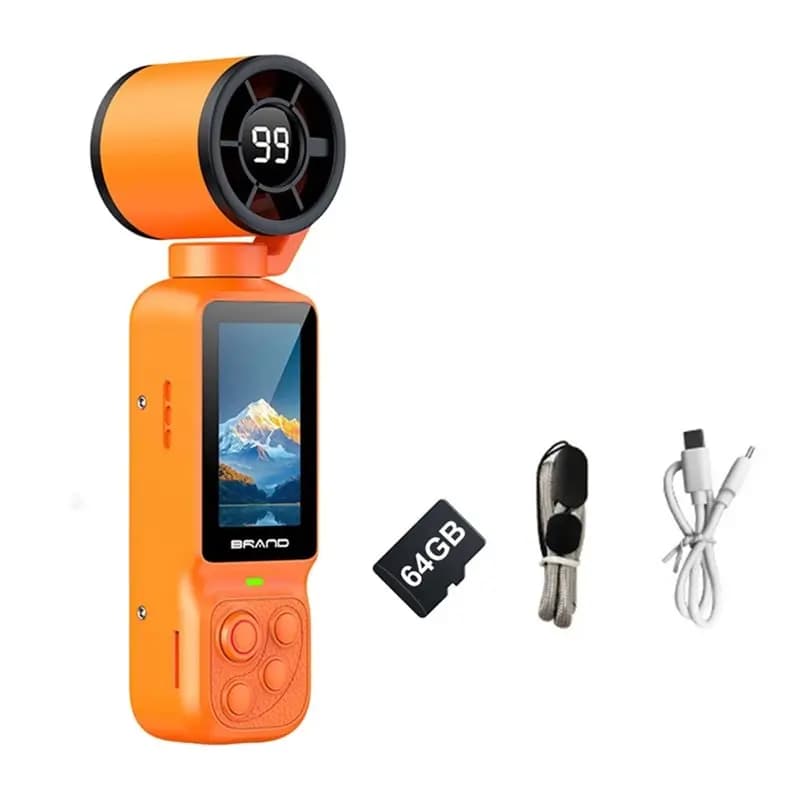 FULL-Rotatable HD Vlog Action Camera 2 In 1 Handheld Gimbal Camera With Cooling Fan 180° Pocket Camera 64GB Storage