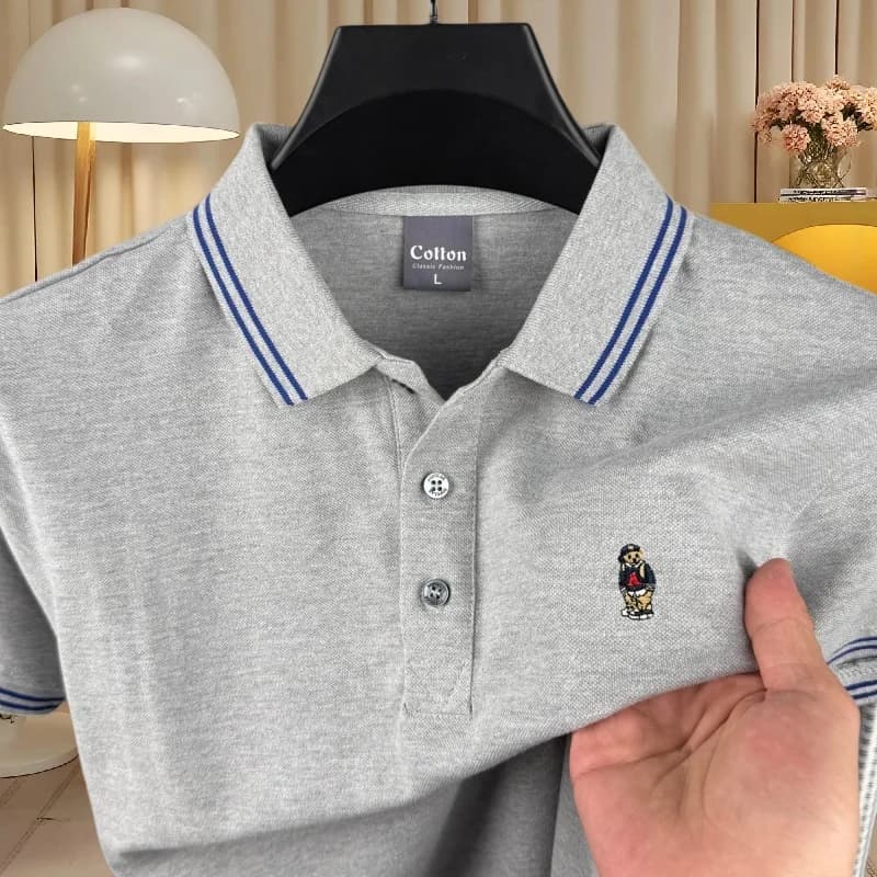 100% pure cotton high-end brand men's short sleeved polo shirt summer fashion new teddy bear embroidery golf top casual T-shirt