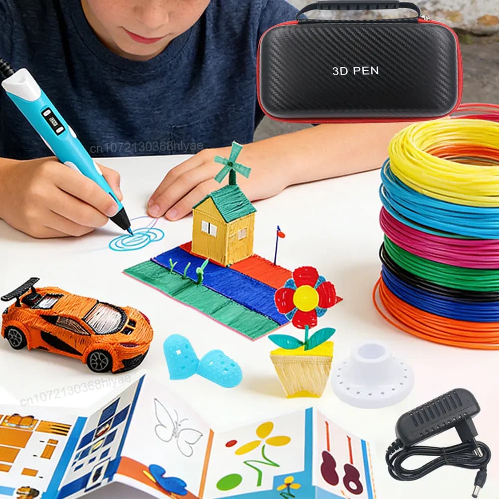 New 3D Pen for Children with LCD Display, Power Adapter, Travel Case, PLA Thread, Christmas Gift and Children's Birthday