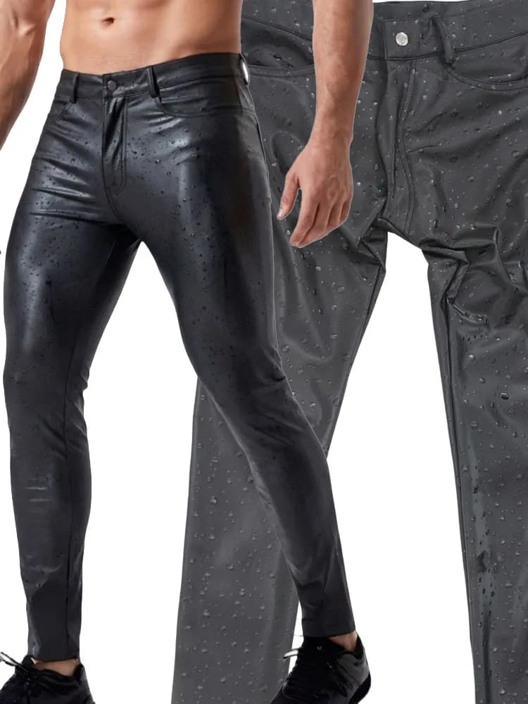 3D Water Drop Print Elastic PU Leather Jeans Tights Pencil Pants Leggings Fashion Trousers Motorcycle Pantalon Spodnie Costume