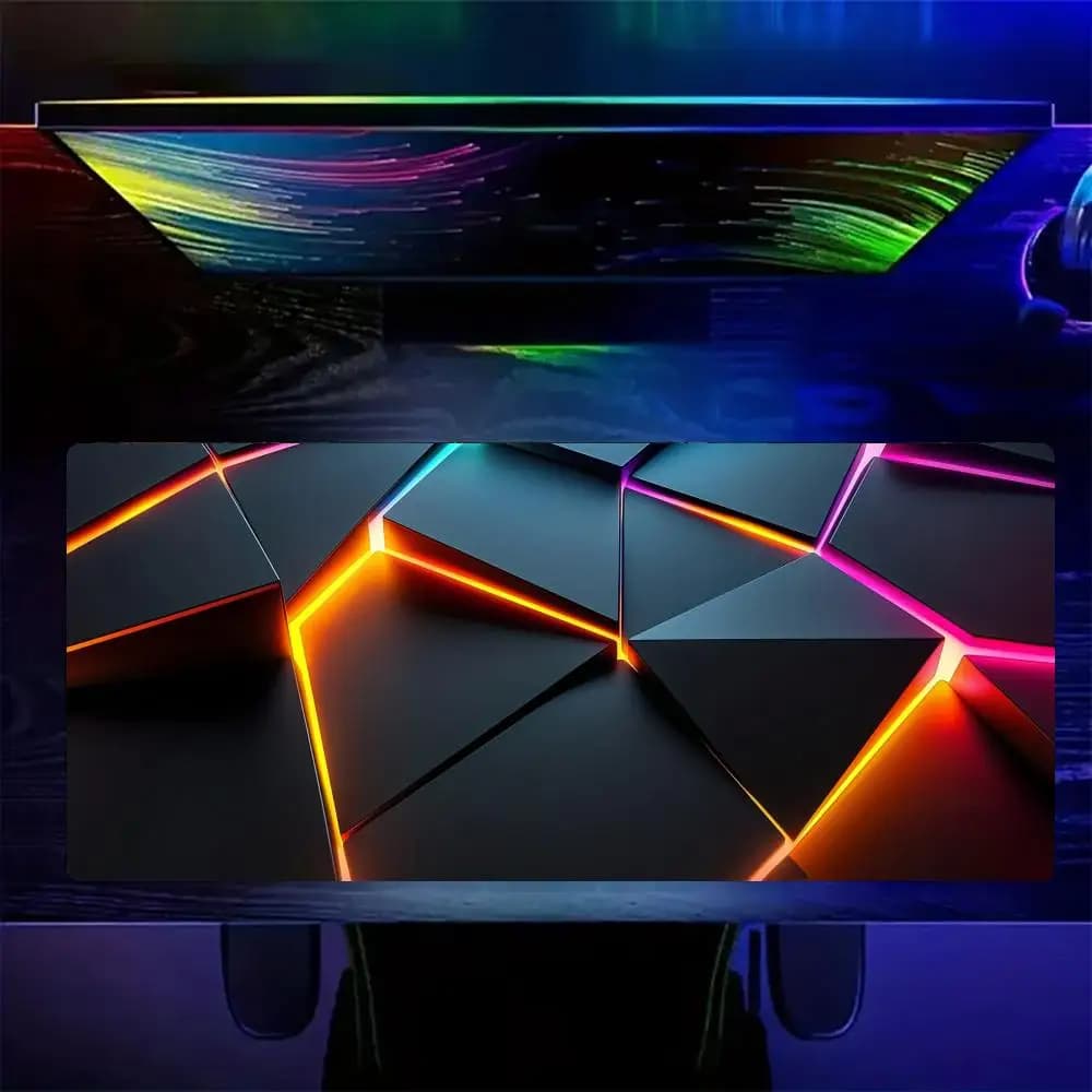 Tappetino per mouse grande con forme geometriche al neon, tappetino da gioco antiscivolo e resistente, tappetino da scrivania con bordo cucito, stampa HD, tappetino da ufficio