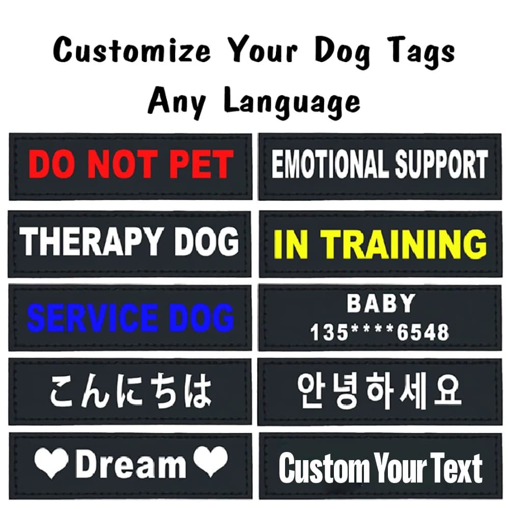 Nome personalizzato Testo Patch Strisce Distintivo per collare per cani Etichette collare per cani personalizzate Etichette per imbracatura con badge per giacca zaino