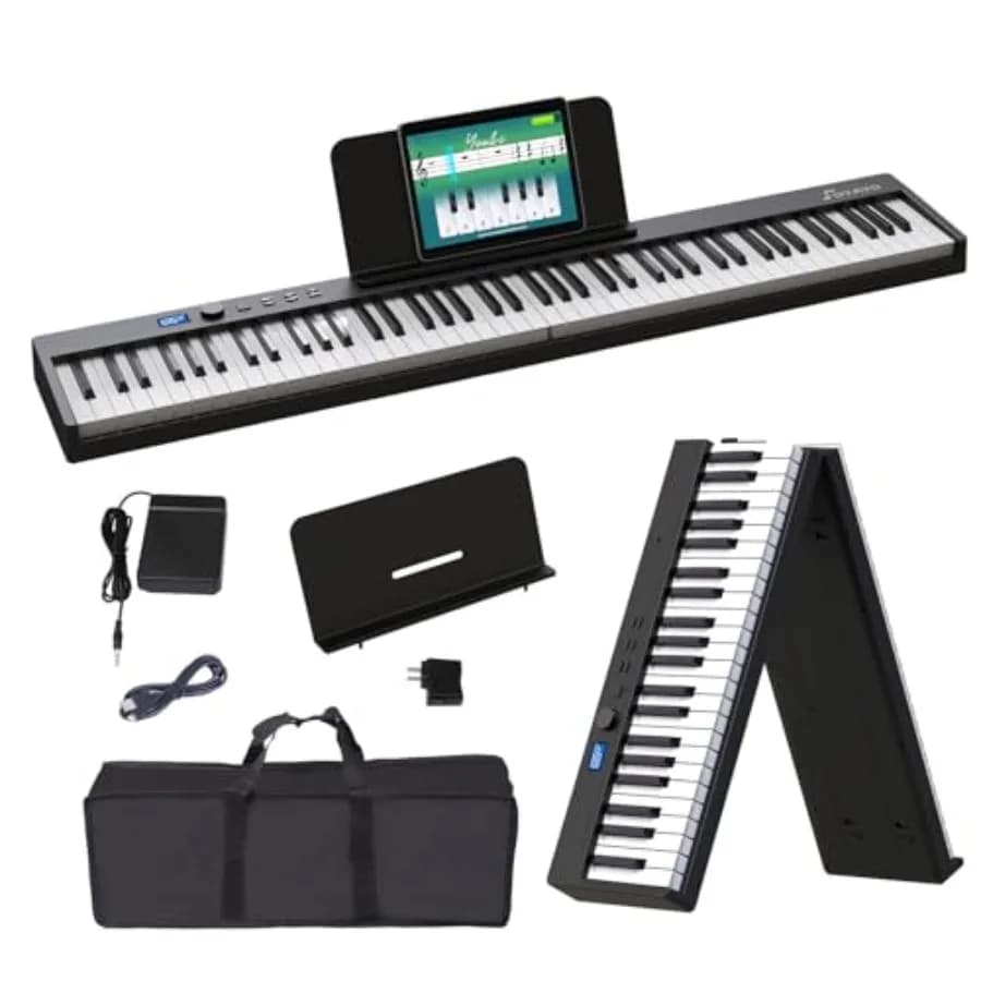 Foldable Keyboard Portable to 88 Black Semi-Pesati Keyboard with Bluetooth/MIDI and Pedal Support, Integrated Speakers - Idea