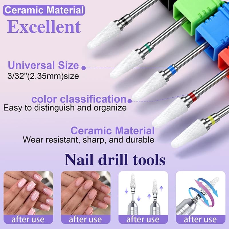 1 pz. Fresa per Unghie in Ceramica Professionale, Lima per Manicure e Pedicure, Accessori per Macchina Elettrica per Nail Art