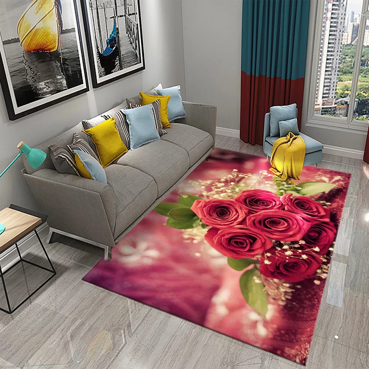 Tappeto 3D con fiori di rosa per soggiorno Tappeto di grandi dimensioni Arredamento camera da letto Tappetino Corridoio Zerbino Ingresso Tappetino Decor Bagno Tappeti antiscivolo