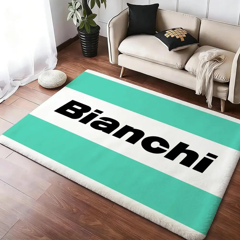 Luxury carpet with B-Bianchi logo, comfortable soft and thick flannel mat, non-slip, for living room, bedroom, kitchen, decorative carpets