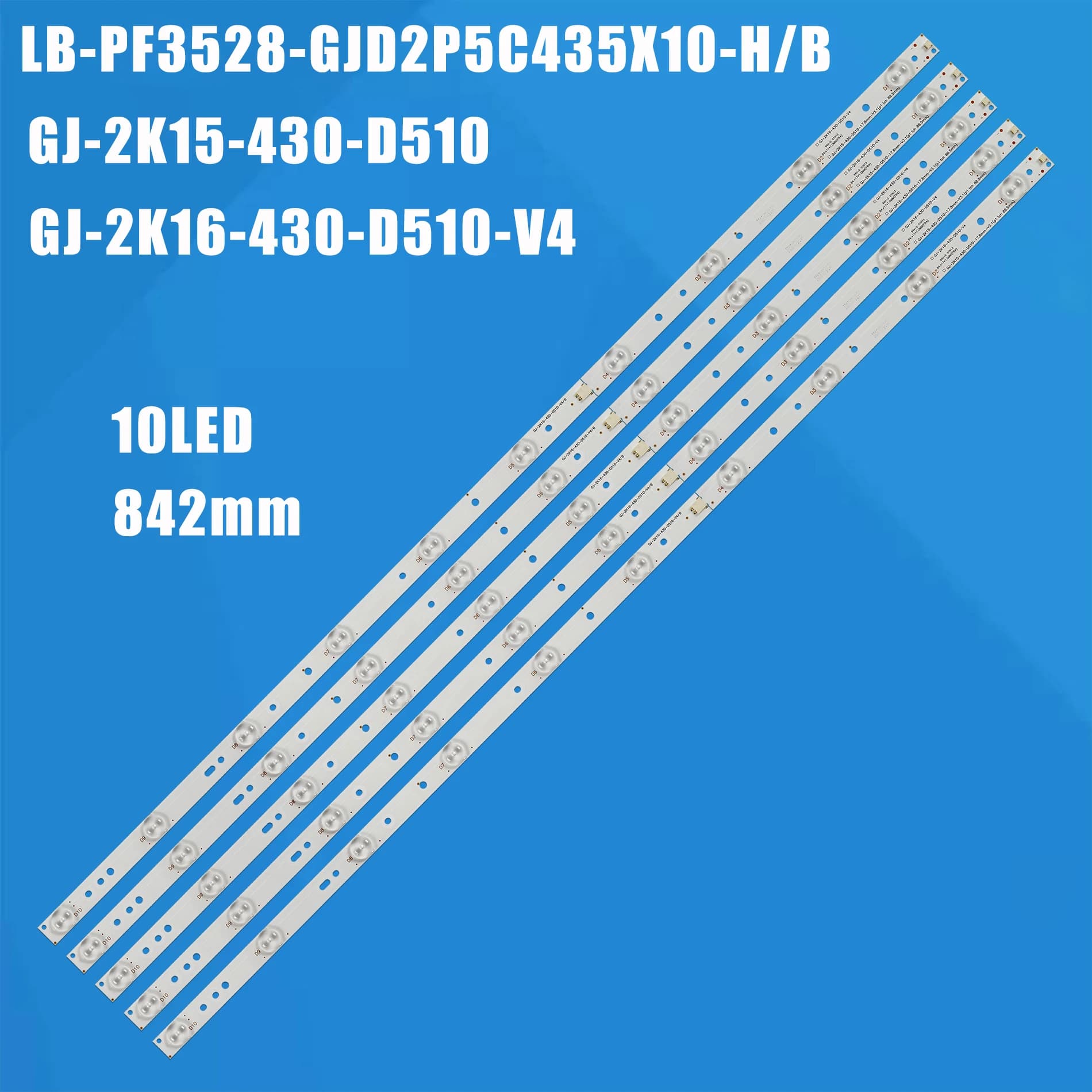 10 Lamp LED Backlight Strip for Philips 43"TV 43PFF3655 43PFF5752 43PFS4131 43CH6000 LE43AL88 T4301M LB-PF3528-GJD2P5C435X10-H B