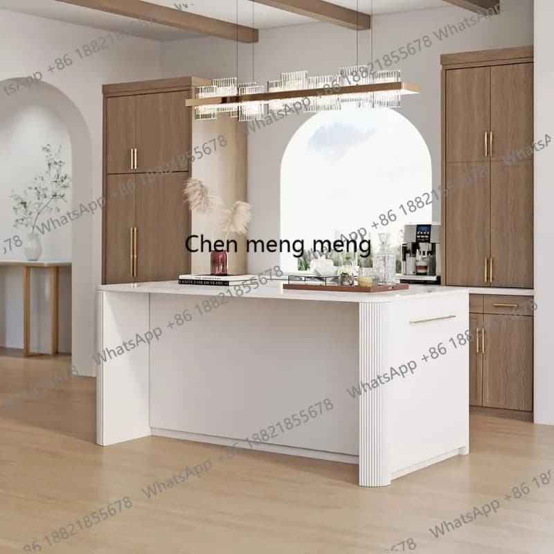 Tavolo da Cucina Moderno in Pietra Sinterizzata da 1,8 m con Isola, Contenitore, Cassetti e Portasciugamani, Bancone Colazione Autoportante, Tavolo da Preparazione