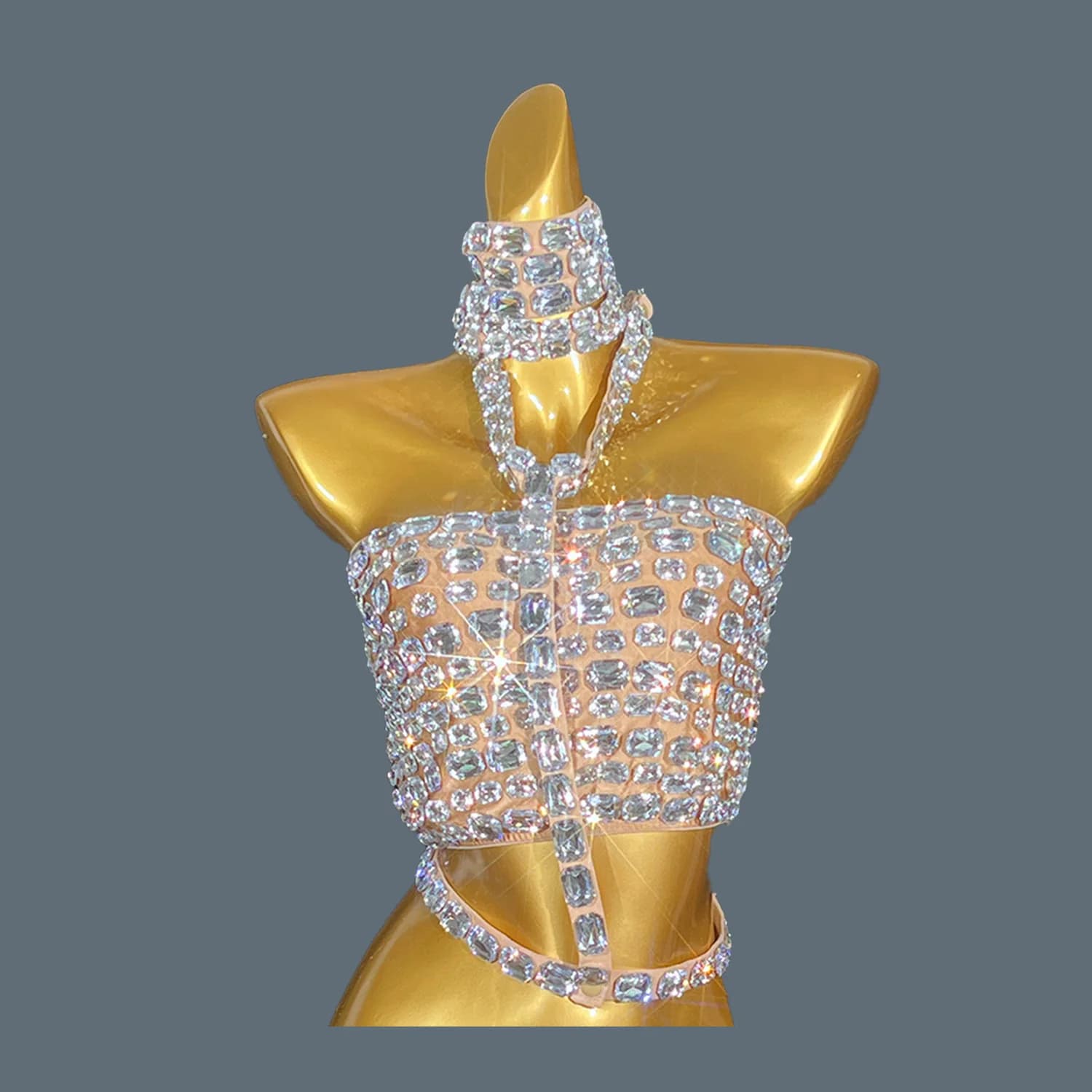 Fashion Sparkly Diamonds Sexy Hanging Neck Strapless Small Tank Tops Nightclub Party Hot Girl Clothing Off shoulder Corset Momo
