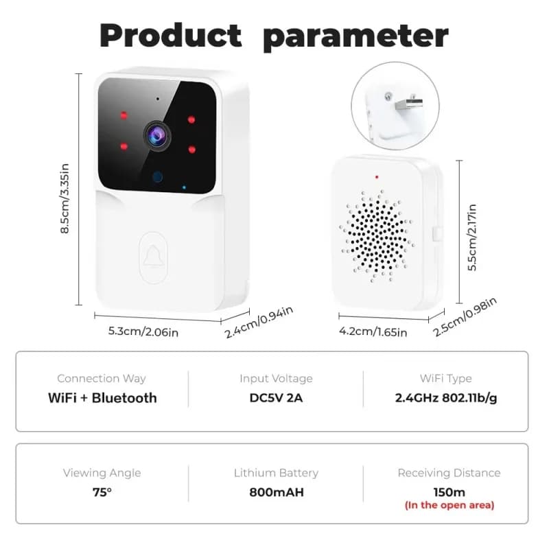 HD WiFi Video Doorbell Low Power Rechargeable Night Vision Smart Security Door Bell 1‑to‑1 Home Intercom
