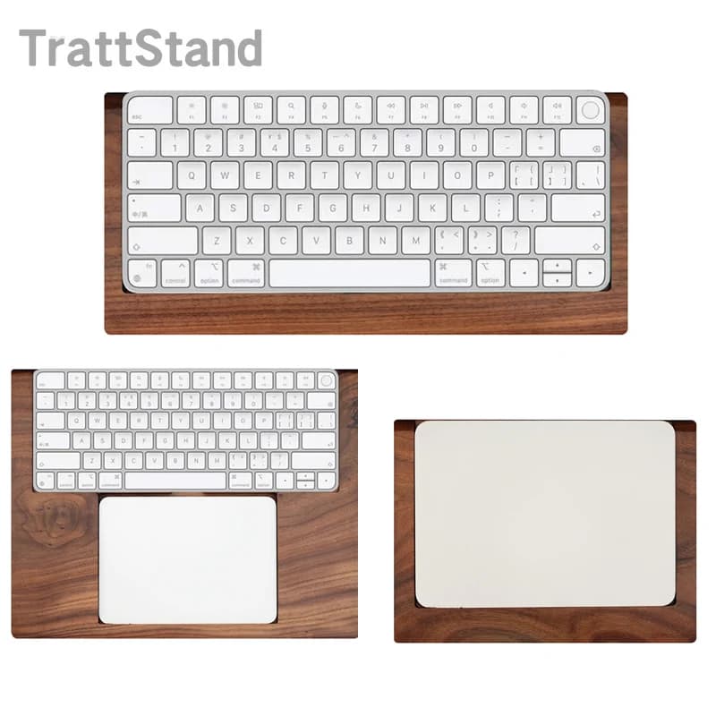 Poggiapolsi con vassoio in legno massello di noce 2 in 1 per tastiera Apple Magic con touch ID Supporto per trackpad magico Supporto per polso