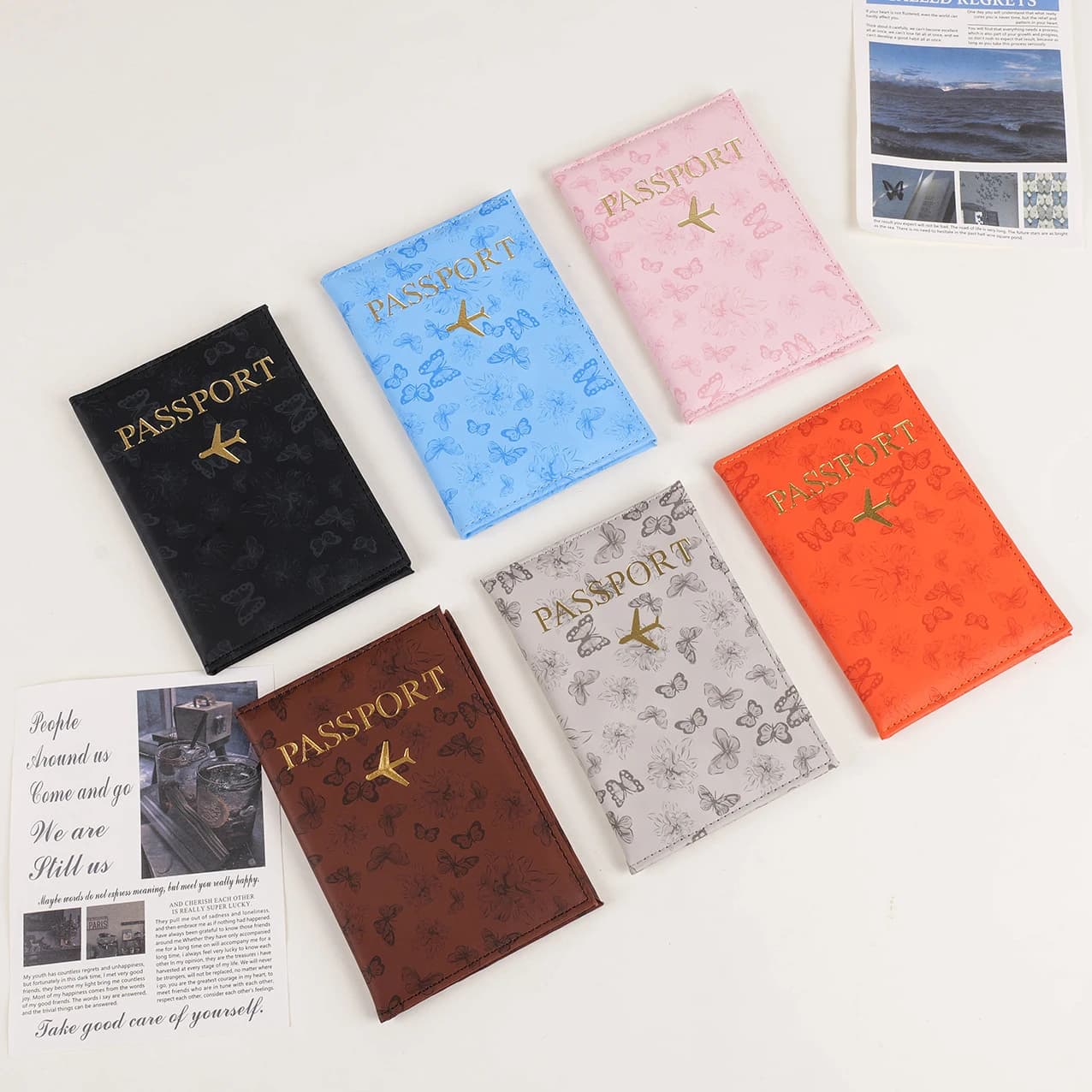 Butterfly Pattern PU Passport Protective Cover Leather Skin Feeling Business Travel Passport Bag Boarding Passport Holder