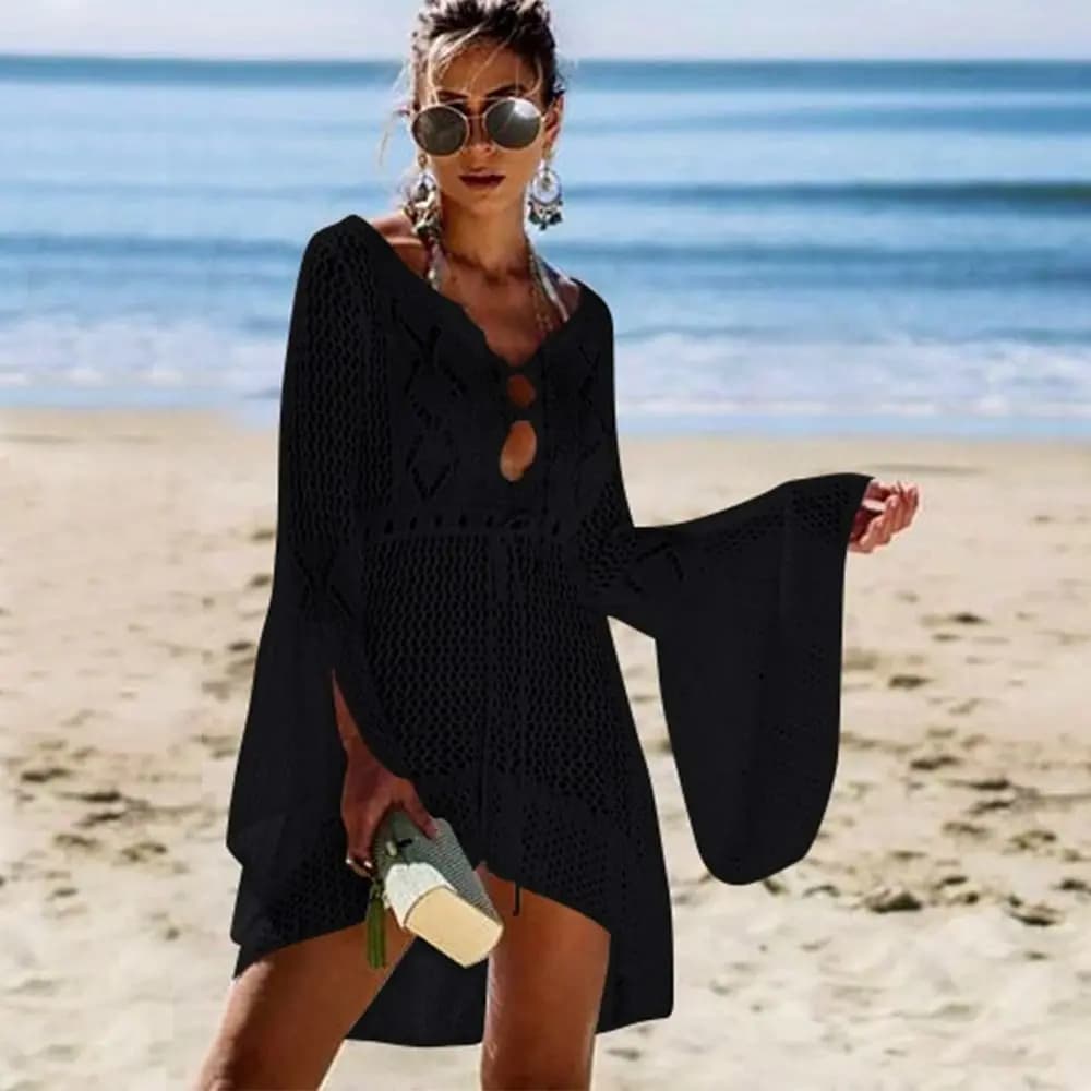 Abito Copricostume da Spiaggia Estivo da Donna con Scollo a V, Lavorato a Maglia, Scavato, Casual e Morbido, Protezione Solare