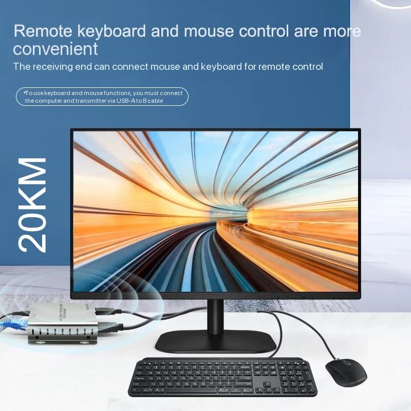 Estensore Cavo Fibra Ottica HDMI USB KVM da 20km su IP, Trasmettitore e Ricevitore Video con Supporto Tastiera Mouse 1TX Multi RX