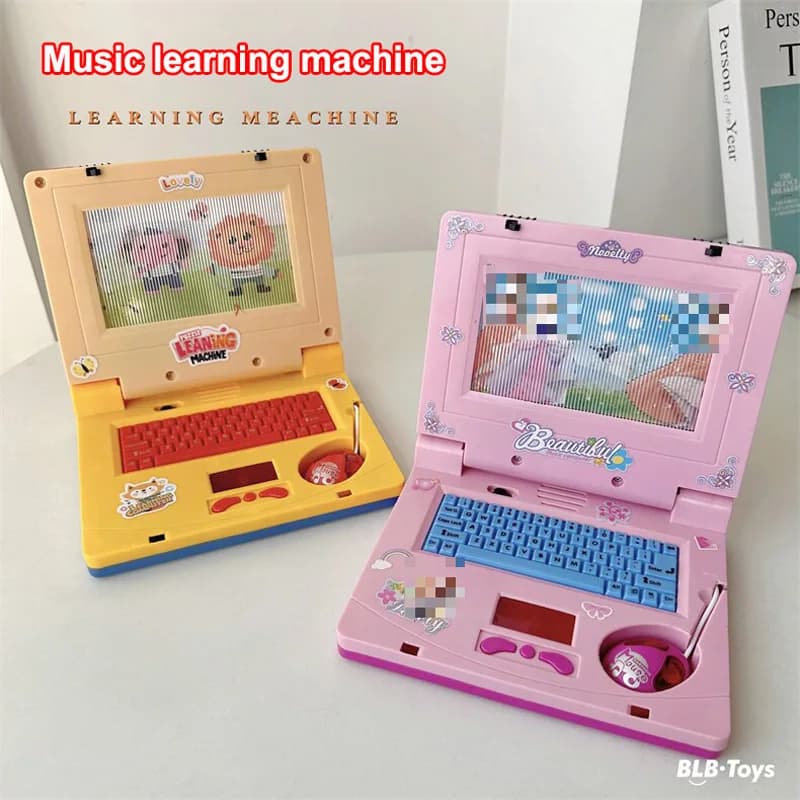 Computer Giocattolo per Bambini con Luci e Musica, Simulazione Laptop Educativo con Mouse, Regalo di Compleanno per Bambini