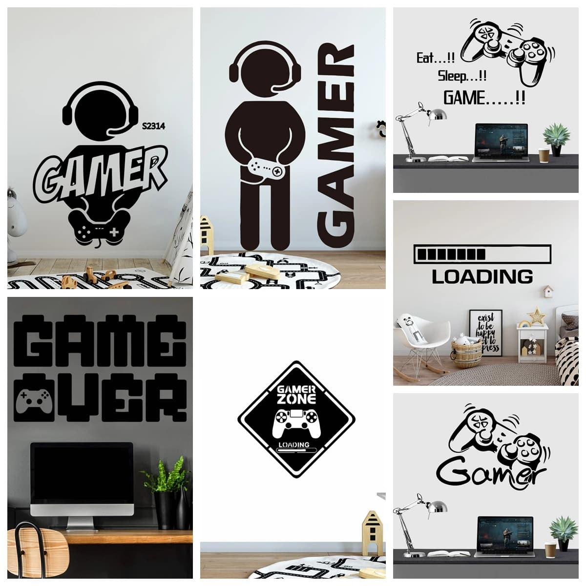 1pc Gamer Wall Art Decal For Kids Room Decor Game Handle Frase Adesivi in vinile per bambini Camera da letto Decalcomanie per porte