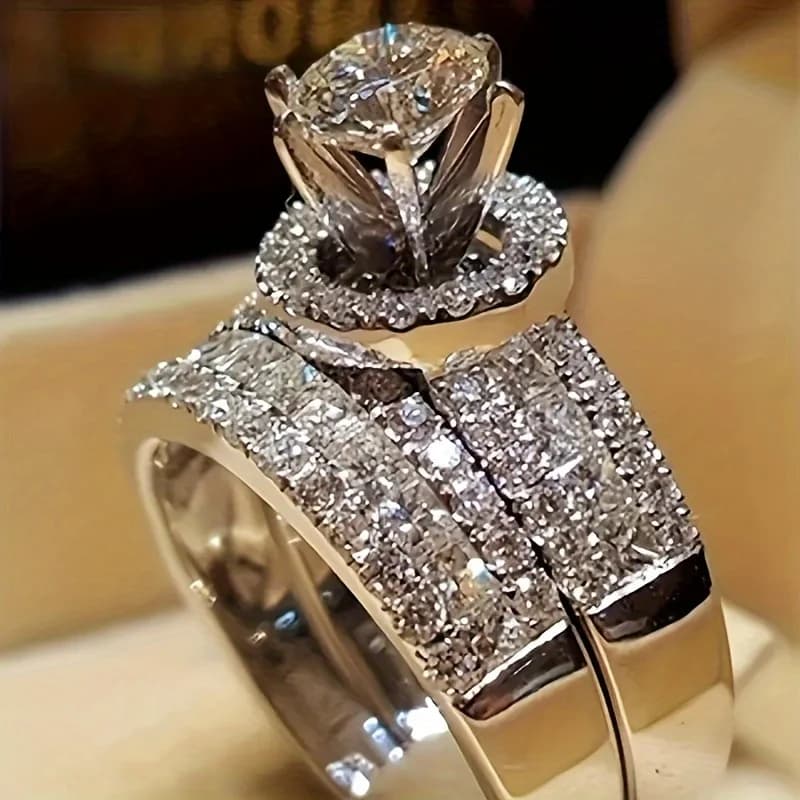 2 PCS/set Exquisite Ladies' Fashion Square Cubic Zirconia Inlaid Rings Banquet Engagement Rings Couple Rings Gift Female Friends