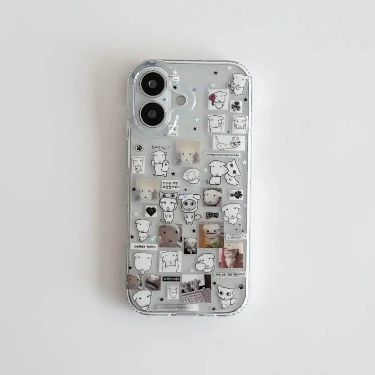 Cover for iPhone with Illustration Kawai and Glitter puppy, Silicone Anti-shock case for iPhone 17 Air 16 Pro Max 15 14 Plus 13 12 11 Pro