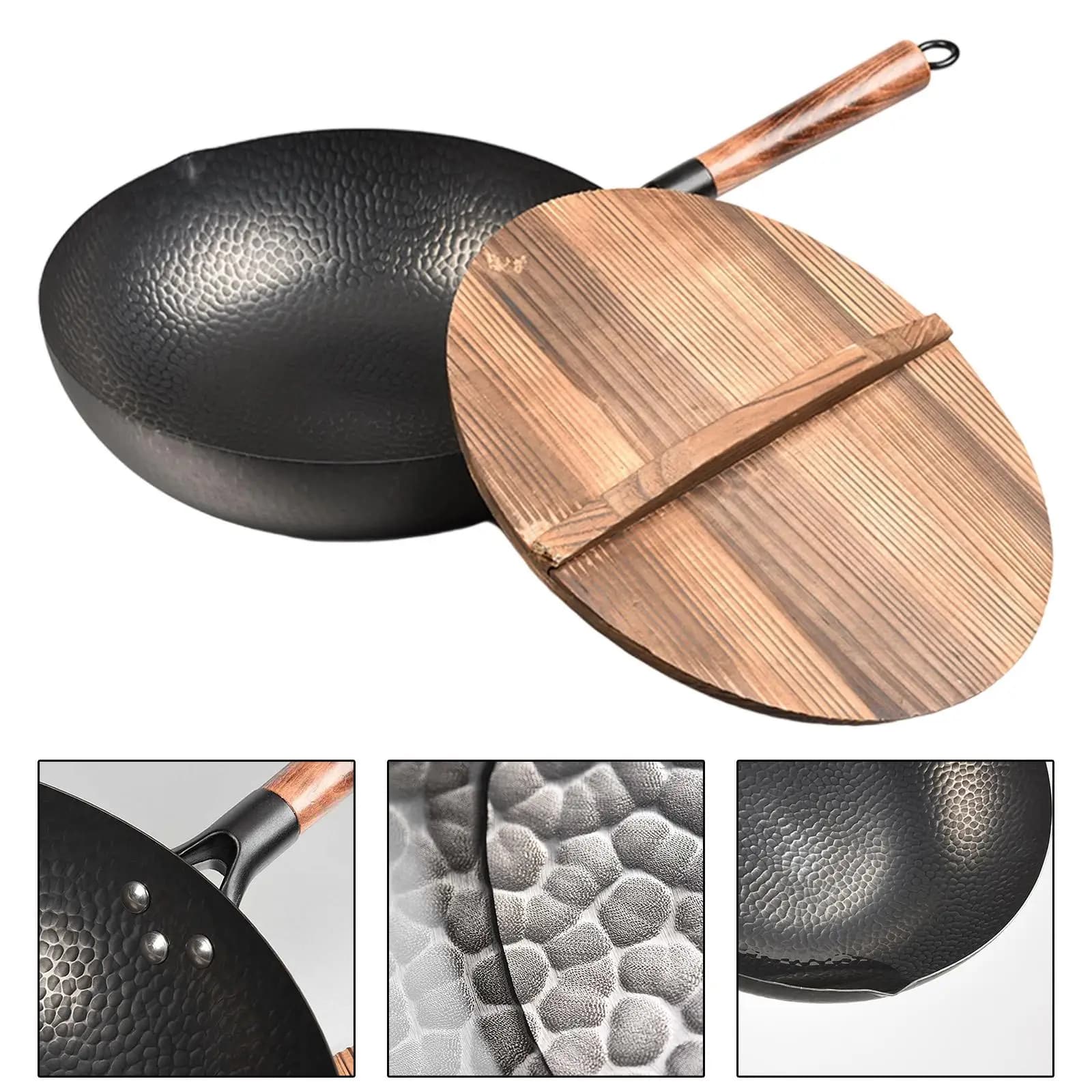 China Wok Pots Mixing Board with lid Iron Plate for manual forging 32 cm Wok pan for