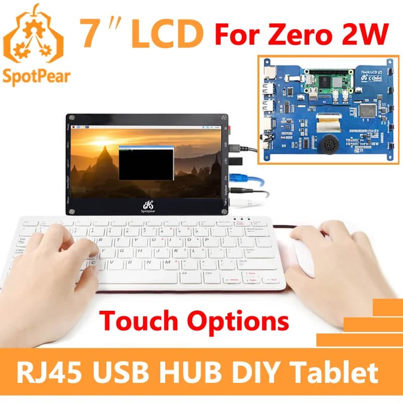 Raspberry Pi Zero 2W 7 pollici LCD Touch Opzione Tablet fai da te Display schermo RJ45 USB HUB