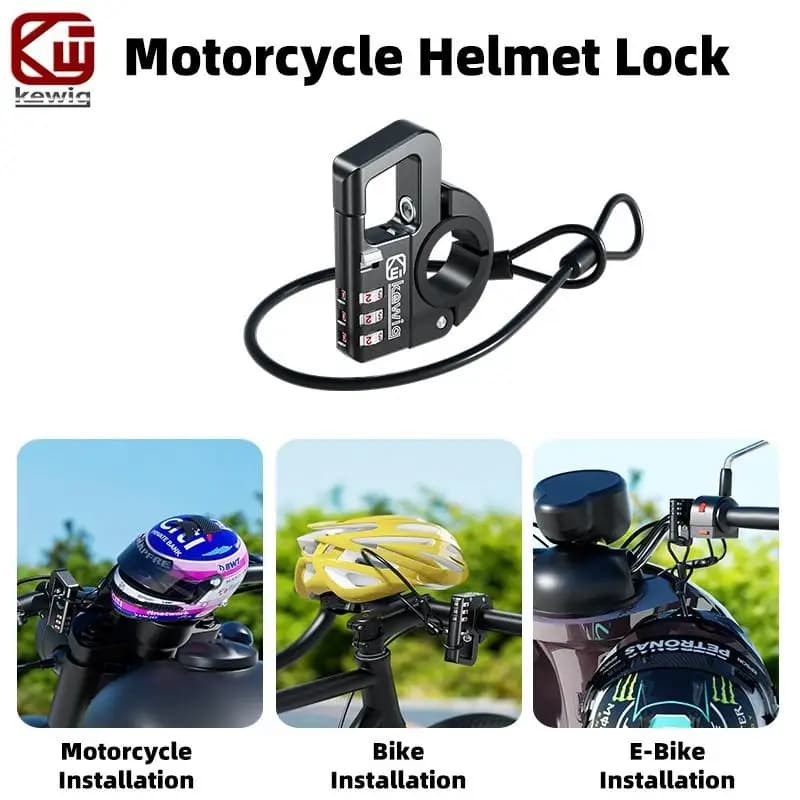 Lucchetto Antifurto Universale Kewig per Casco Moto, Combinazione a 3 Cifre, per Moto, Scooter, E-Bike, Bicicletta