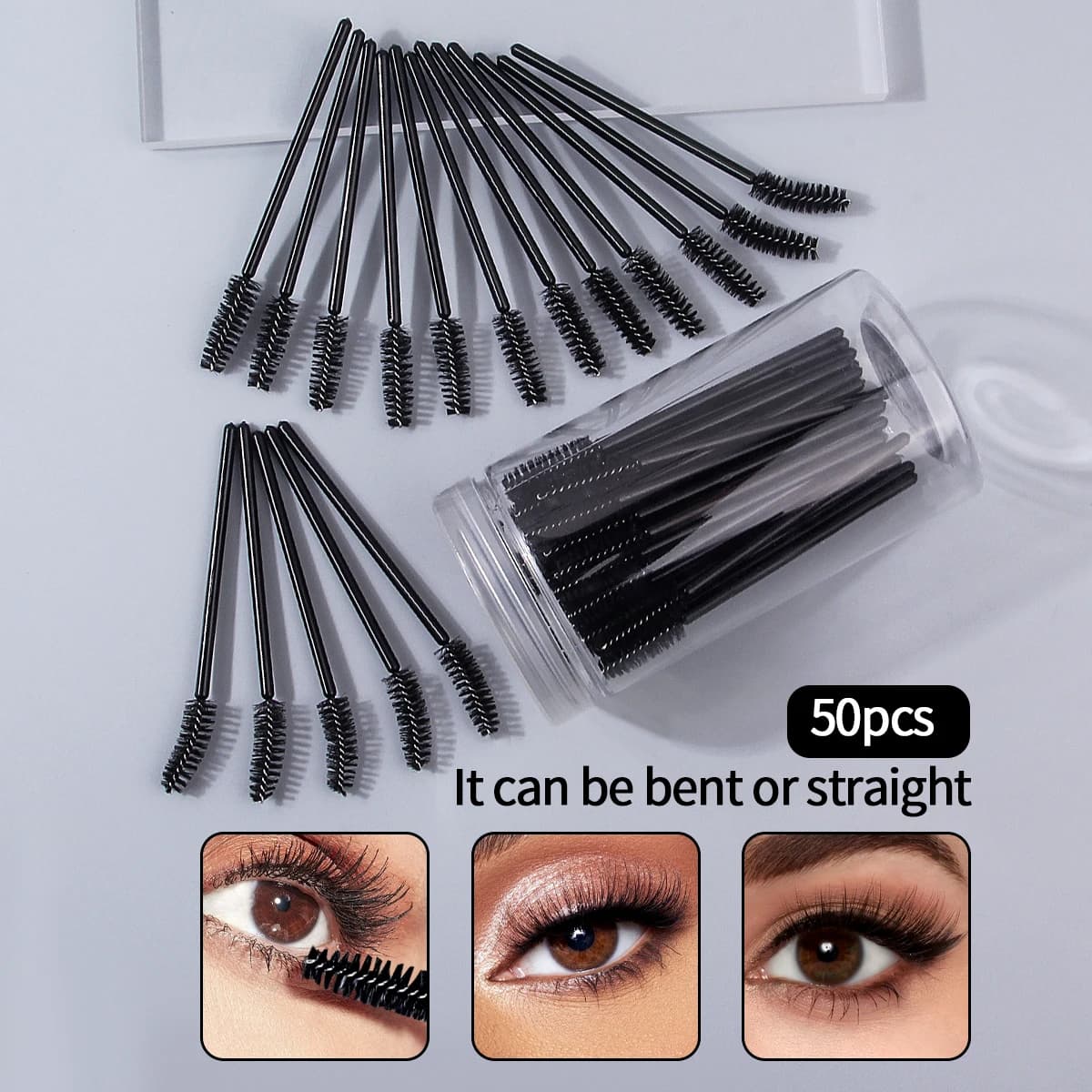 50-piece Eyelash comb set and eyebrow brushes: convenient to apply mascara and extend eyelashes, portable makeup tool